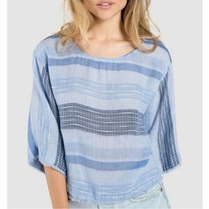 Bella Dahl Blue Stripe Linen Cotton Blouse